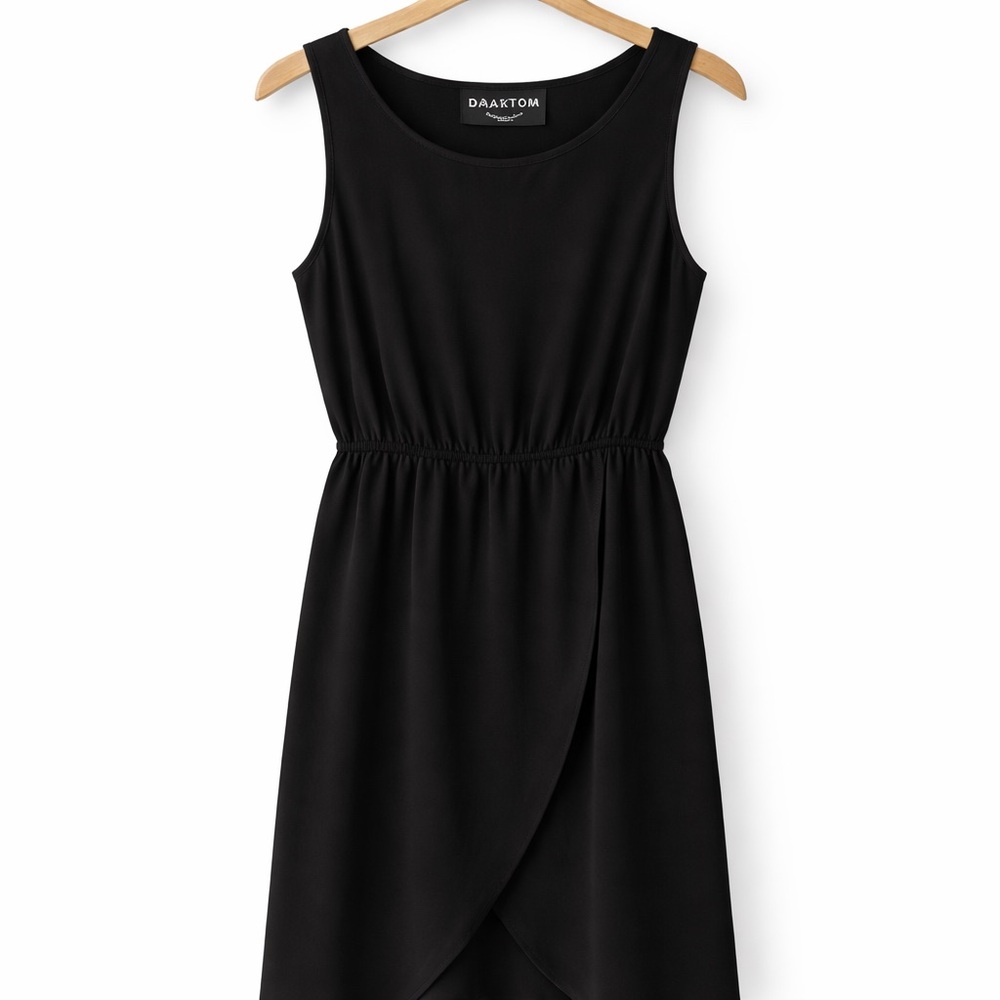 Babaton Black 100% Silk Knee-Length Dress L Elastic Waist Tulip Hem - Picture 3 of 8